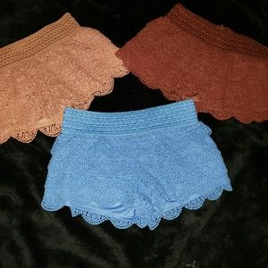 3 pair of crochet shorts